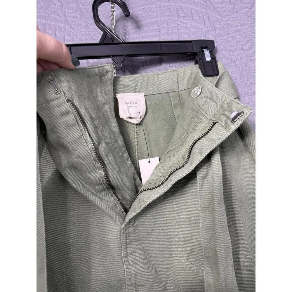 Harper Heritage Mini Skirt Sz XS Green Denim Cotton Belt Bow Pockets Boho Belted